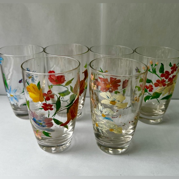 Other - Set of 6 Vintage Painted Glasses